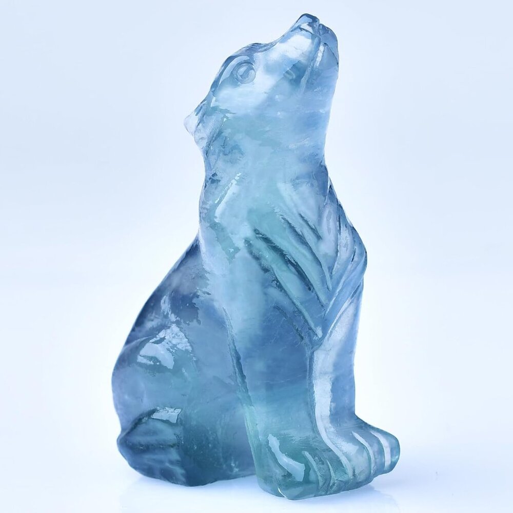 2.1 Inch Fluorite Obsidian Wolf Healing Crystal Stone Energy Gemstones Statue